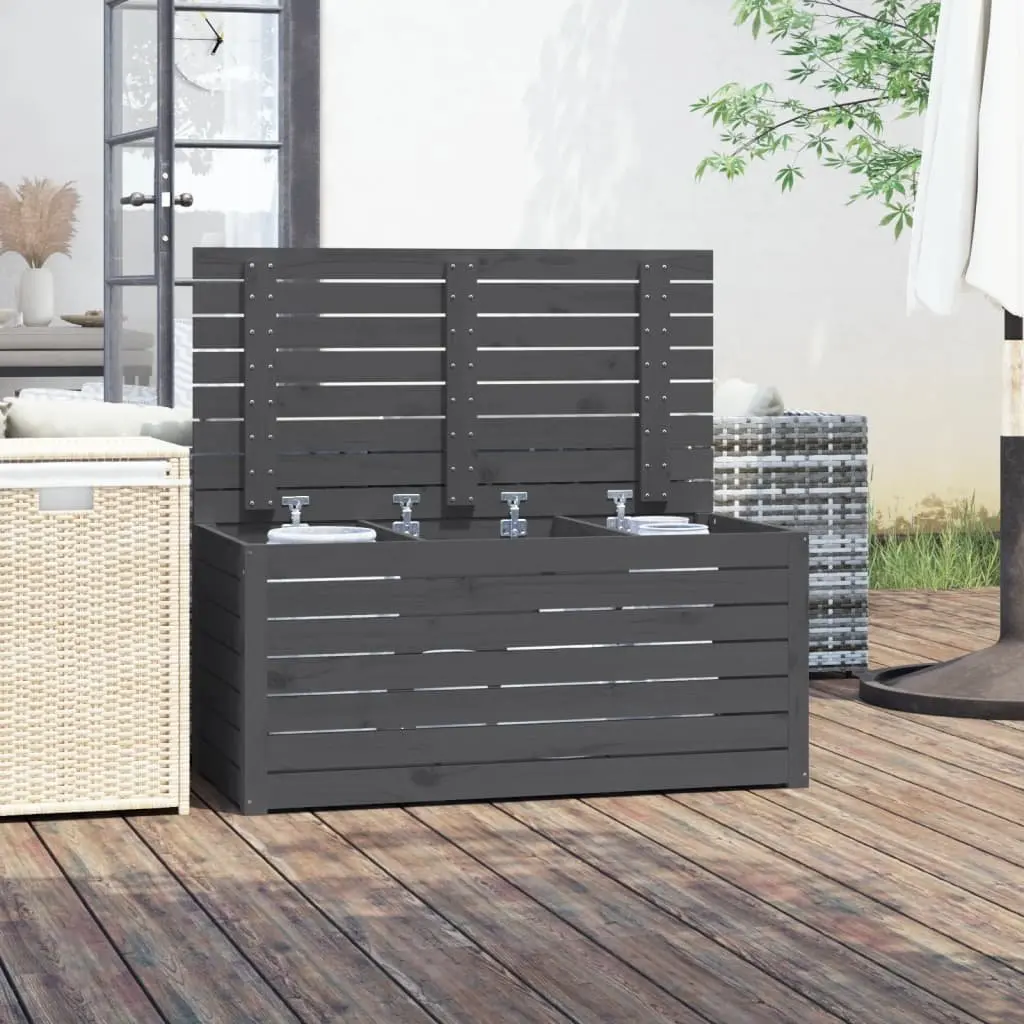 Outdoor Garden Storage Box Grey Solid Wood Pine Deck Furniture Organiser