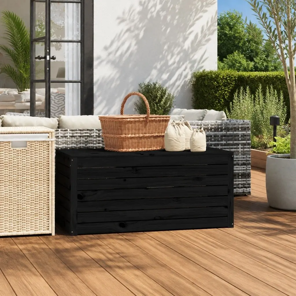 Outdoor Garden Storage Box Black Solid Wood Pine Deck Box with Lid