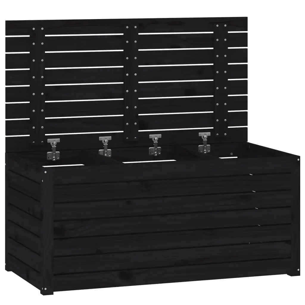 Outdoor Garden Storage Box Black Solid Wood Pine Deck Box with Lid