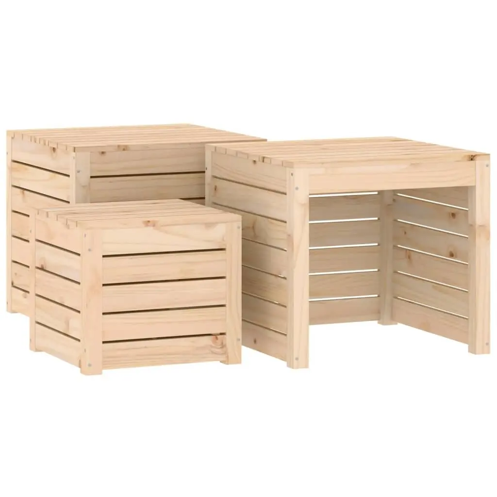 3 Piece Garden Storage Box Set Solid Pine Wood Outdoor Patio Furniture Brown