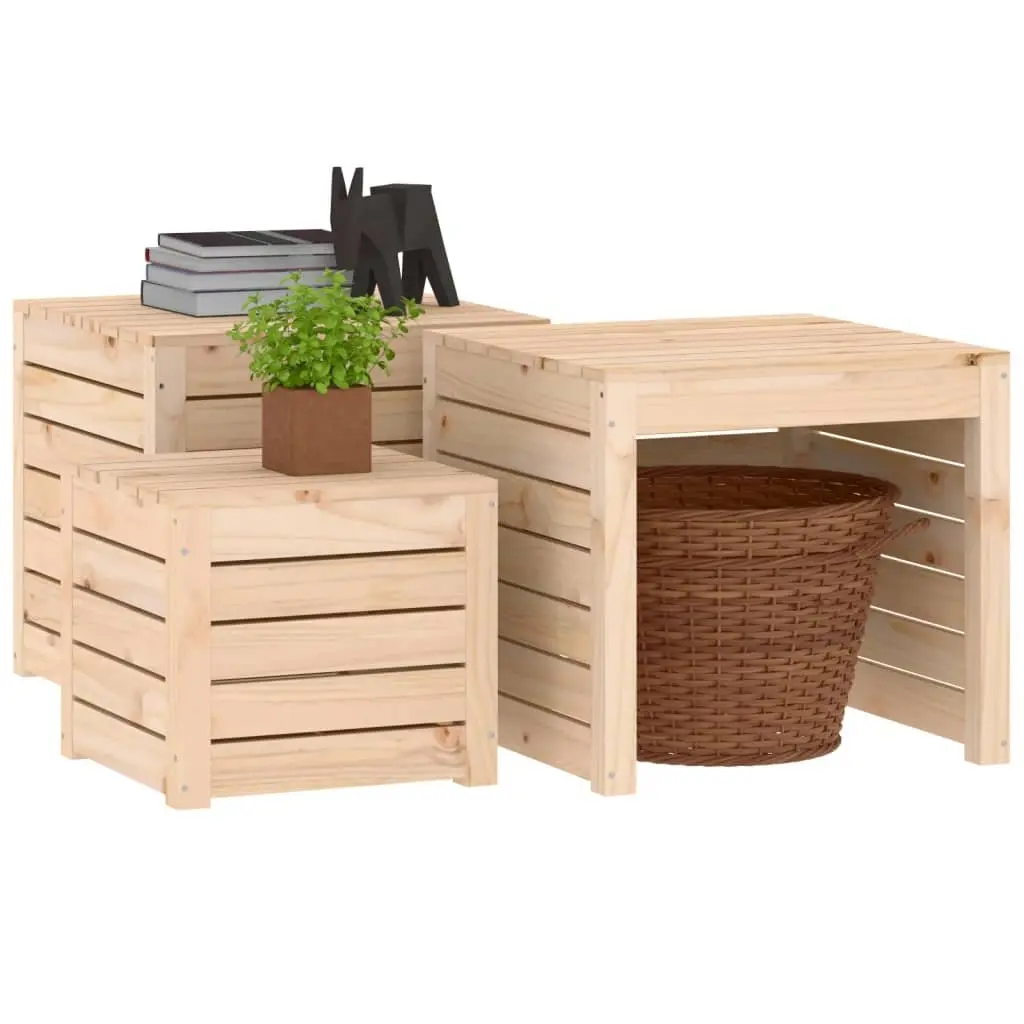 3 Piece Garden Storage Box Set Solid Pine Wood Outdoor Patio Furniture Brown