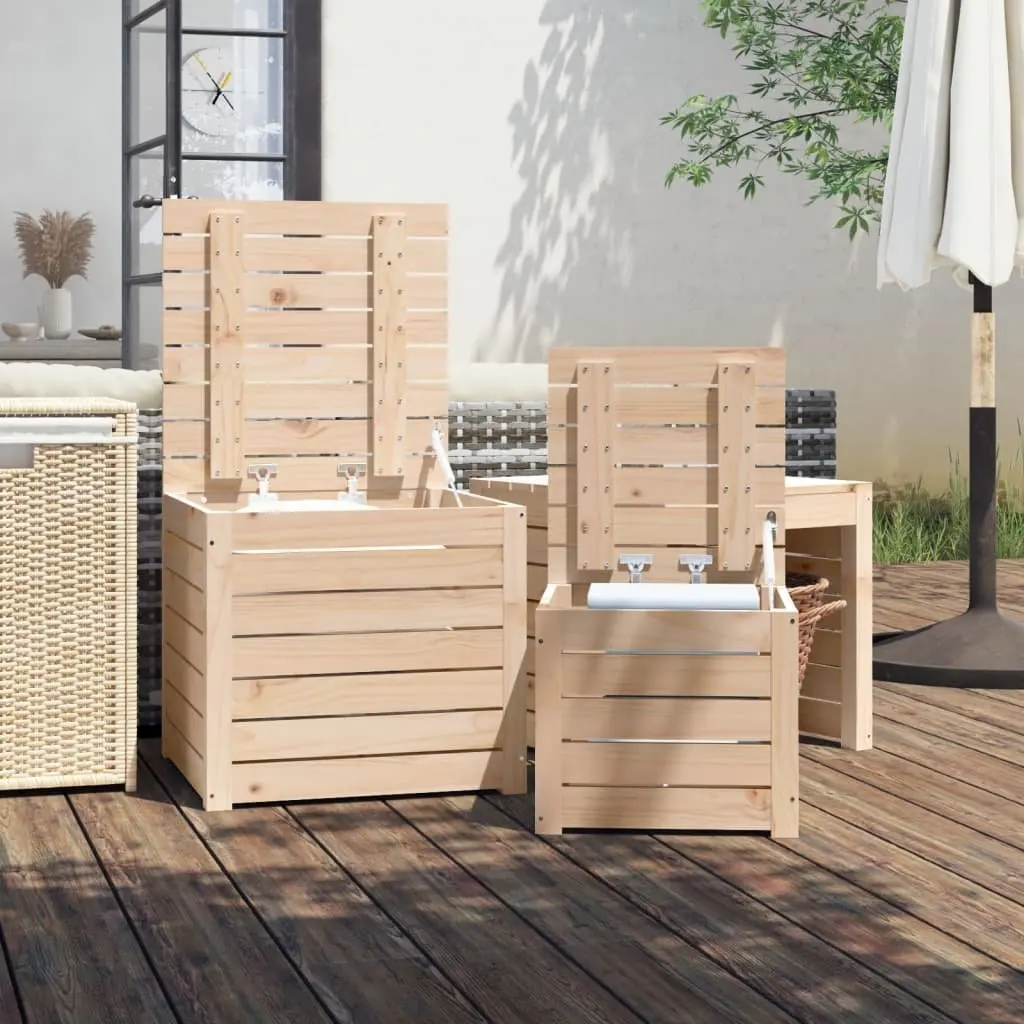3 Piece Garden Storage Box Set Solid Pine Wood Outdoor Patio Furniture Brown