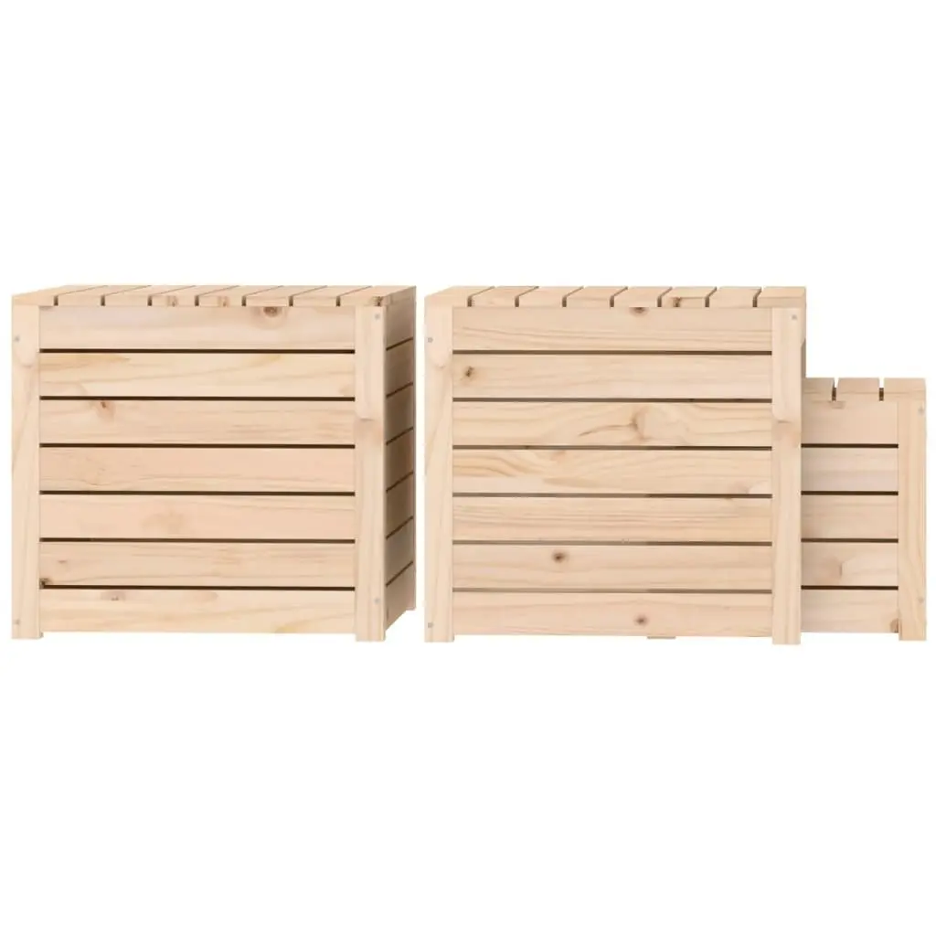 3 Piece Garden Storage Box Set Solid Pine Wood Outdoor Patio Furniture Brown