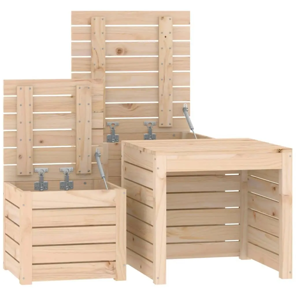 3 Piece Garden Storage Box Set Solid Pine Wood Outdoor Patio Furniture Brown