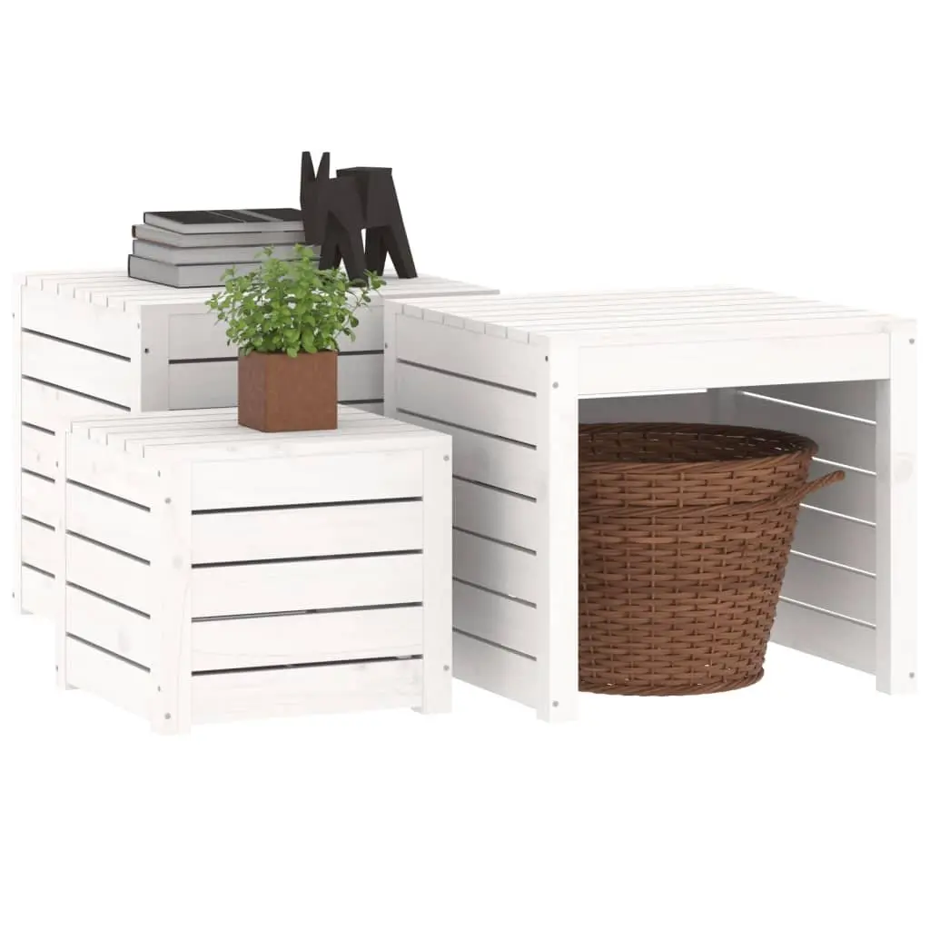 3 Piece Garden Storage Box Set Outdoor Patio Furniture White Solid Pine Wood
