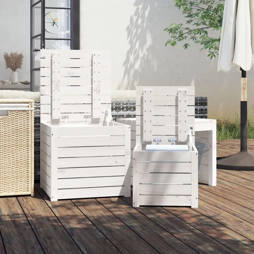 3 Piece Garden Storage Box Set Outdoor Patio Furniture White Solid Pine Wood