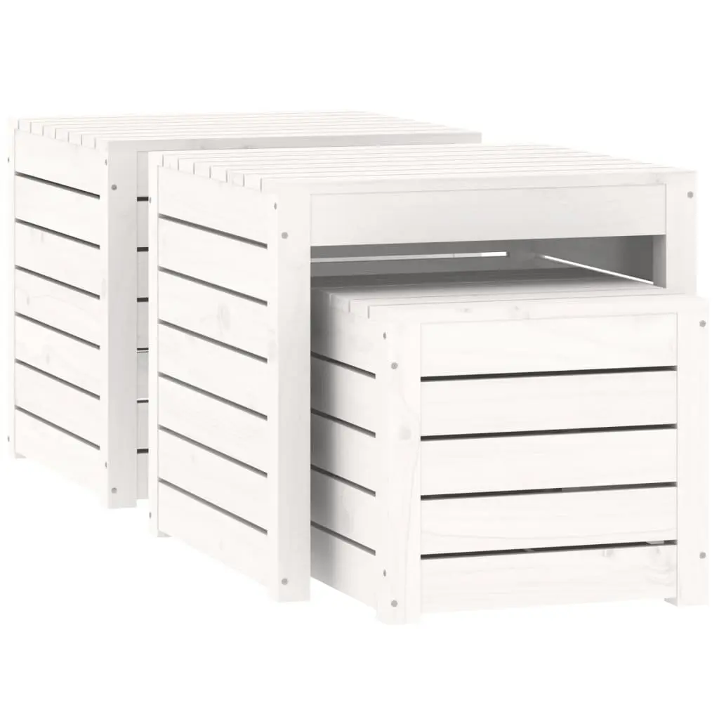 3 Piece Garden Storage Box Set Outdoor Patio Furniture White Solid Pine Wood