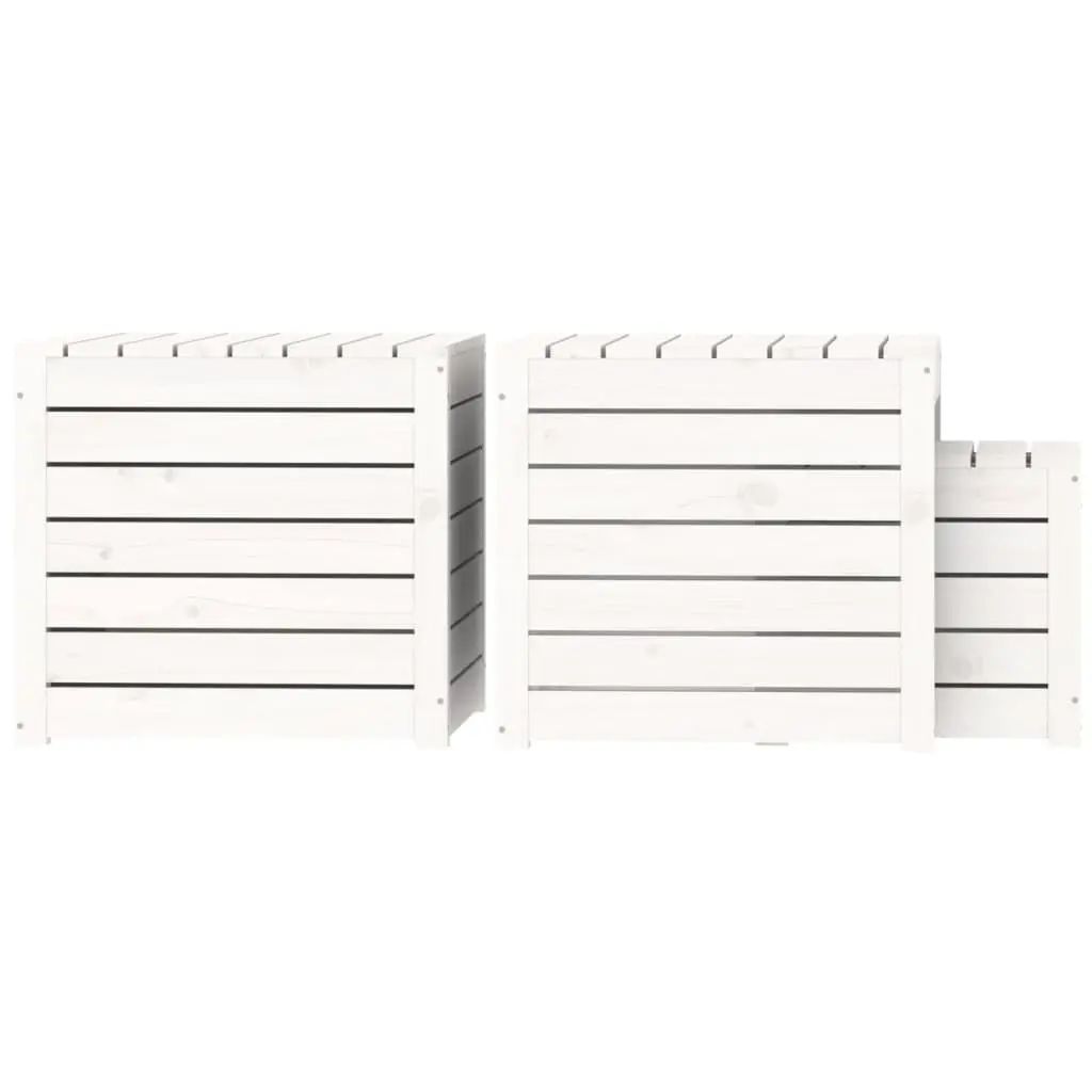 3 Piece Garden Storage Box Set Outdoor Patio Furniture White Solid Pine Wood