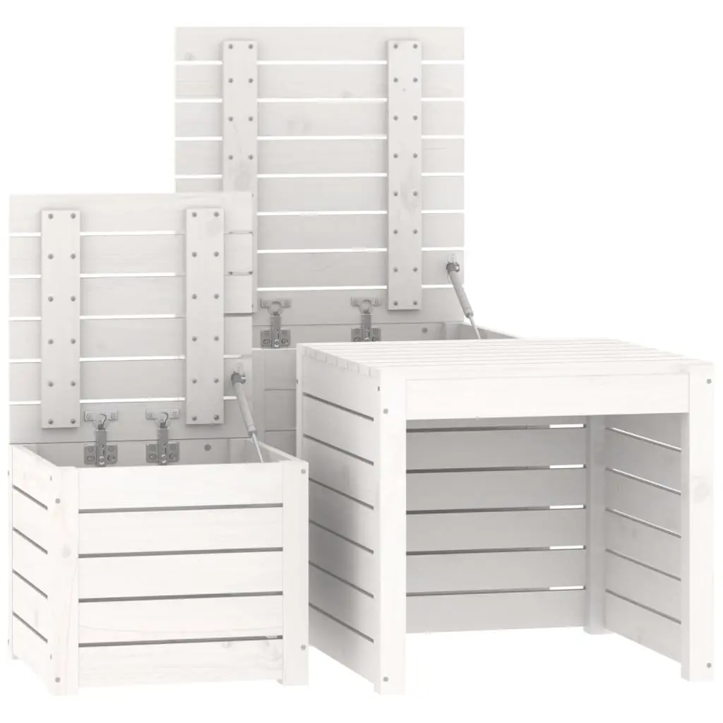 3 Piece Garden Storage Box Set Outdoor Patio Furniture White Solid Pine Wood