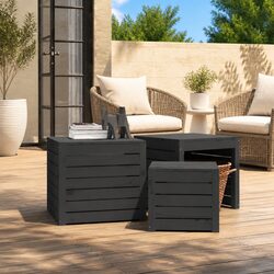 3-Piece Outdoor Storage Box Set in Grey Solid Pine Wood