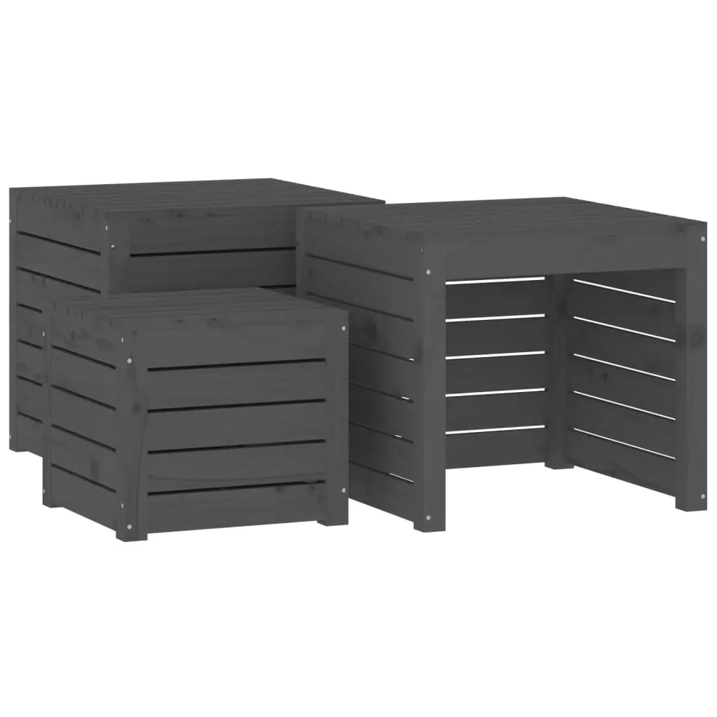 Garden Storage Box Set 3 Piece Outdoor Patio Furniture Grey Solid Pine Wood