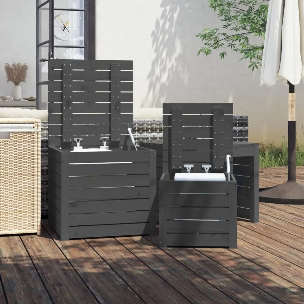 Garden Storage Box Set 3 Piece Outdoor Patio Furniture Grey Solid Pine Wood