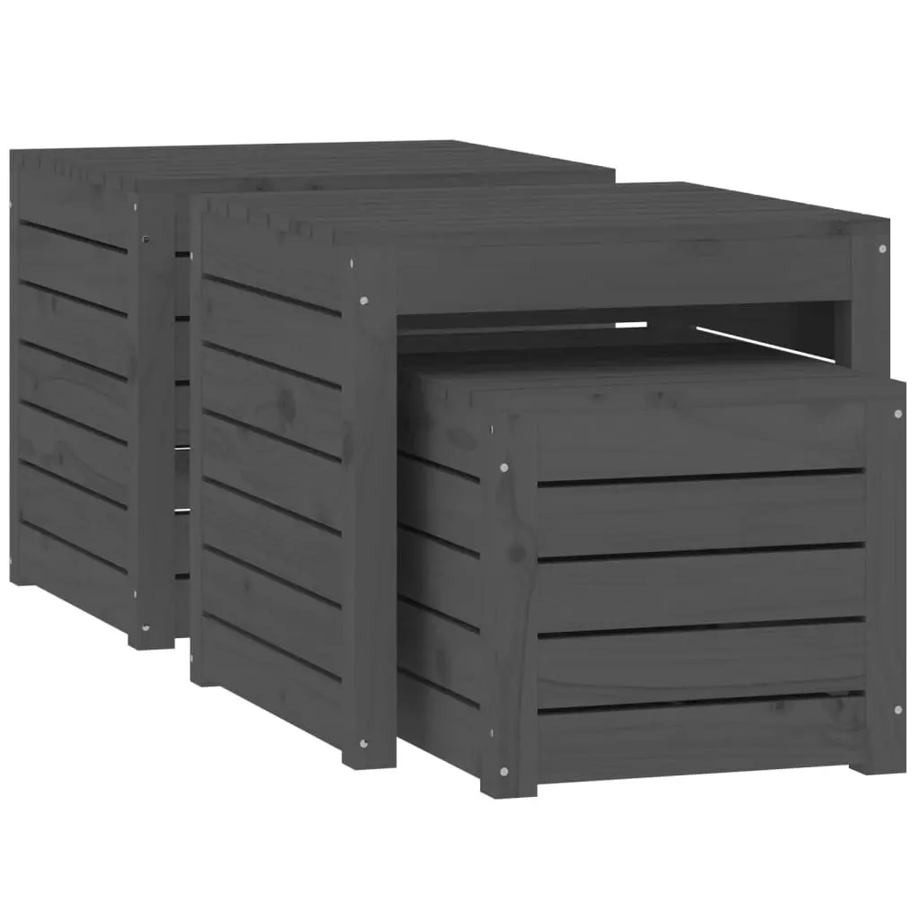 Garden Storage Box Set 3 Piece Outdoor Patio Furniture Grey Solid Pine Wood