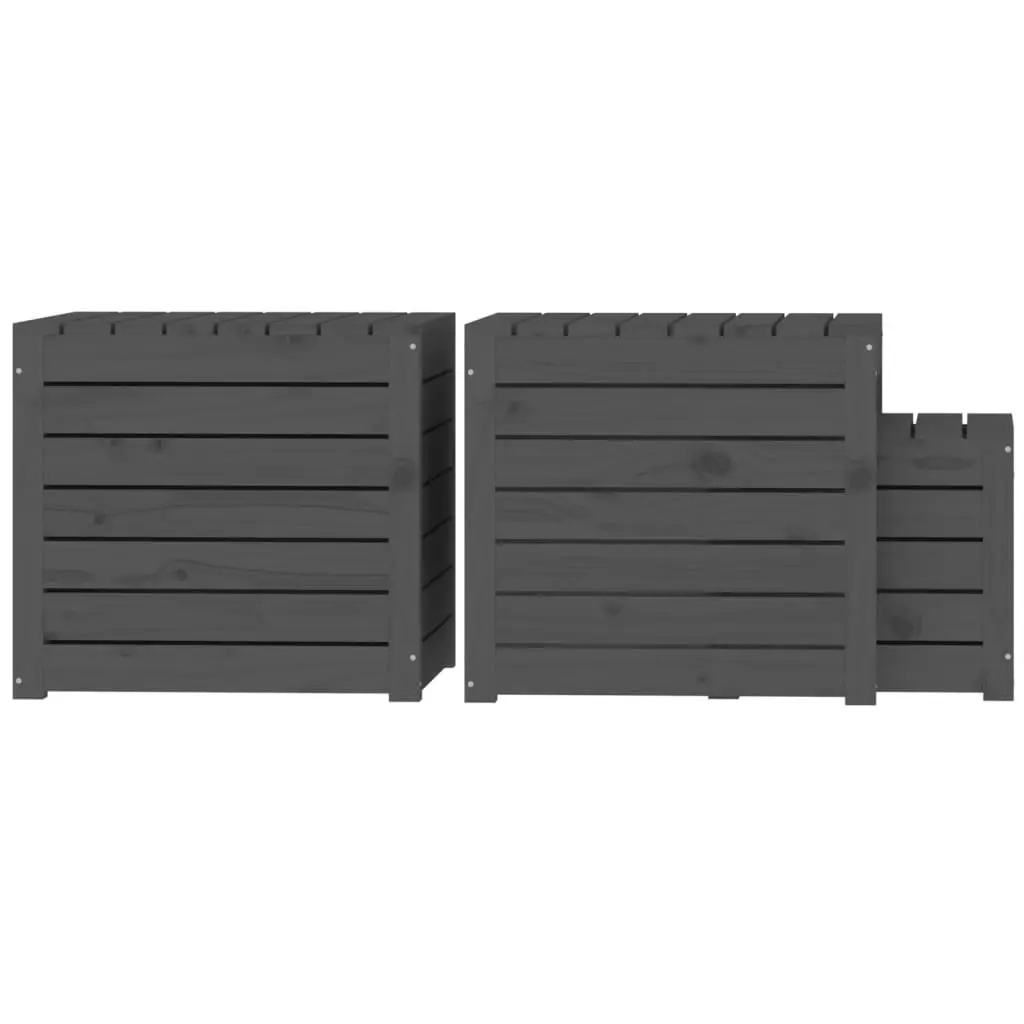 Garden Storage Box Set 3 Piece Outdoor Patio Furniture Grey Solid Pine Wood