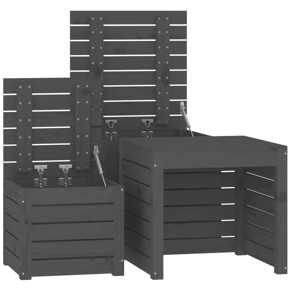 Garden Storage Box Set 3 Piece Outdoor Patio Furniture Grey Solid Pine Wood