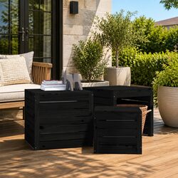 3-Piece Garden Storage Boxes - Black Solid Pine Wood