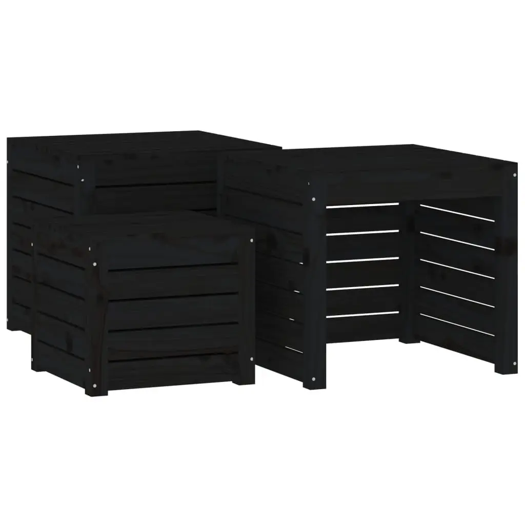 Garden Storage Box Set 3 Piece Outdoor Use Black Solid Wood Pine