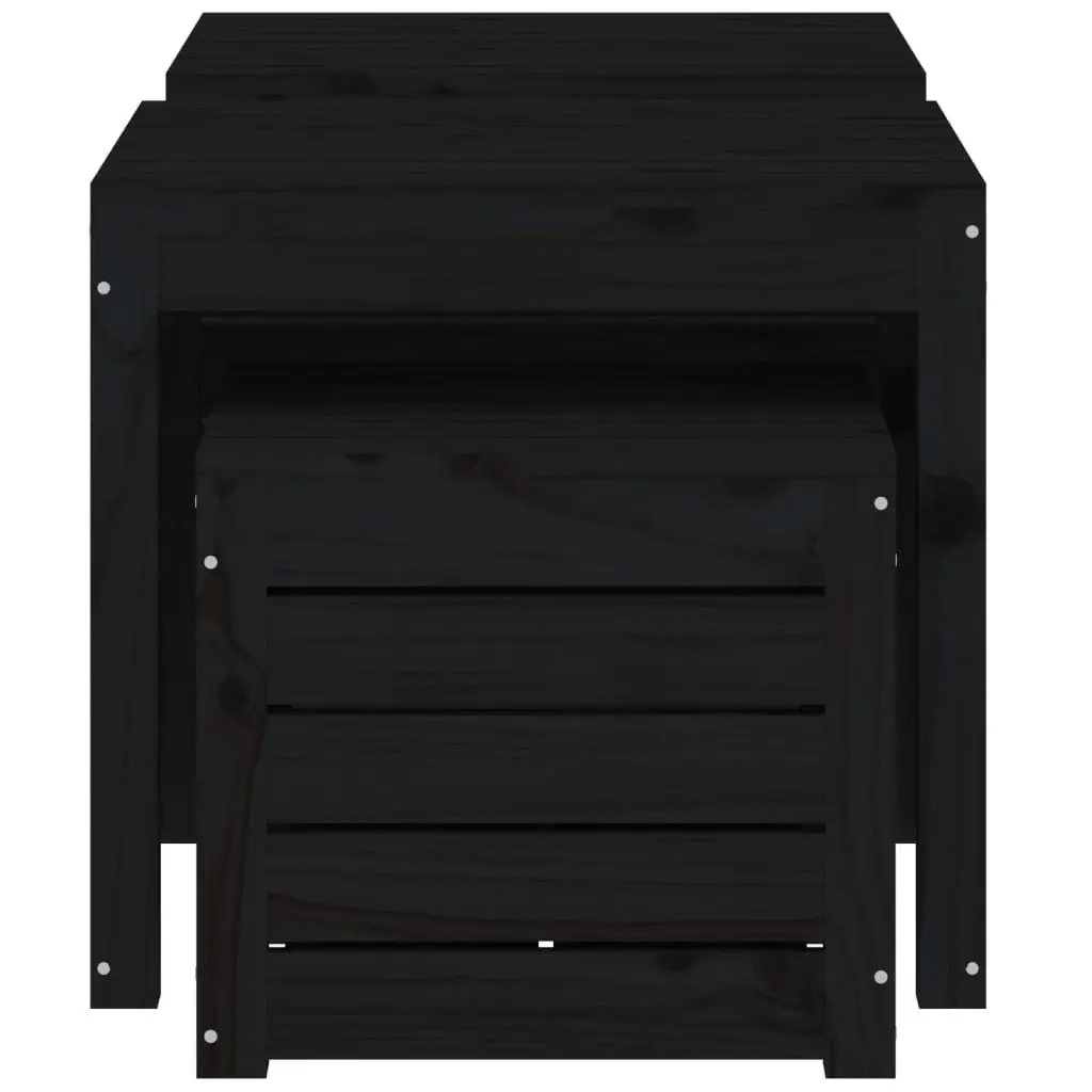 Garden Storage Box Set 3 Piece Outdoor Use Black Solid Wood Pine
