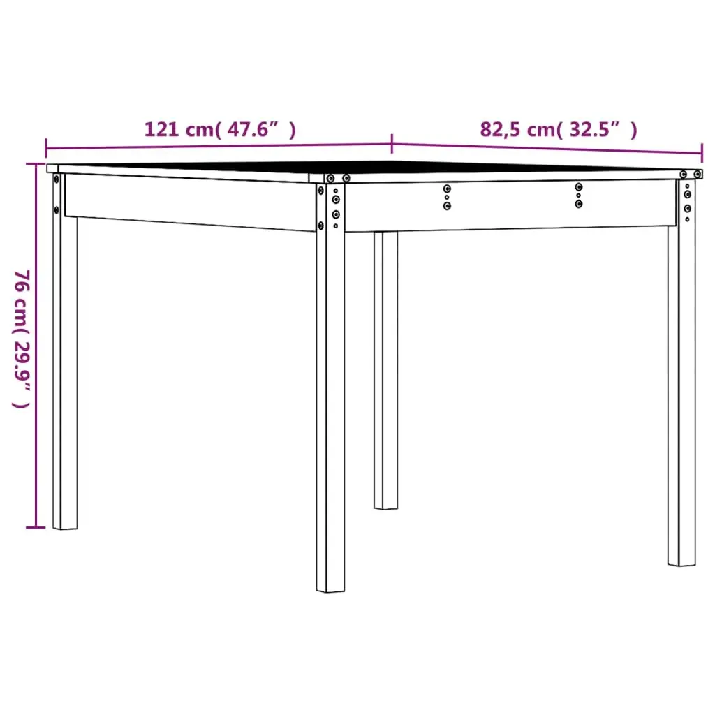 Garden Table Black 121x82.5x76cm Solid Pine Wood Outdoor Patio Furniture