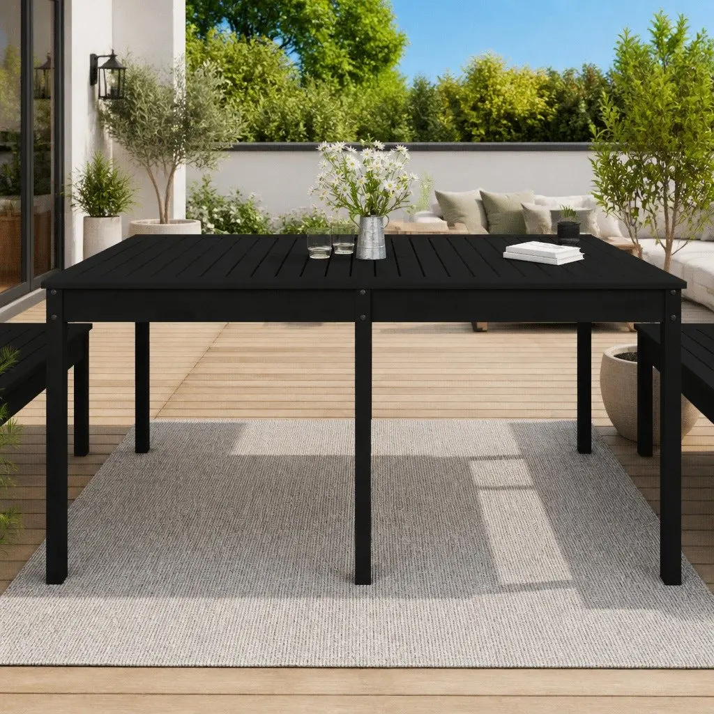 Pine Wood Outdoor Dining Table Black 1595cm x 825cm x 760cm Garden Patio Furniture