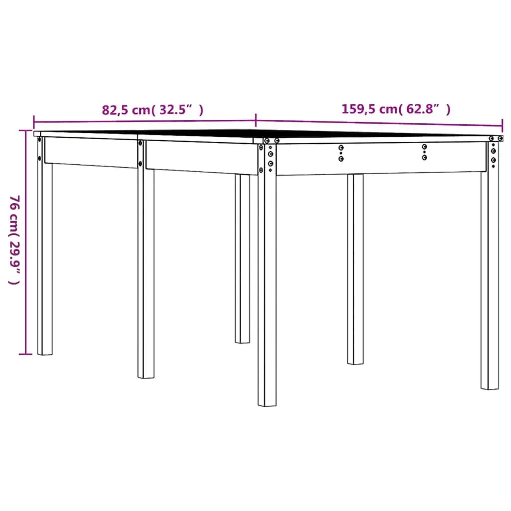 Pine Wood Outdoor Dining Table Black 1595cm x 825cm x 760cm Garden Patio Furniture