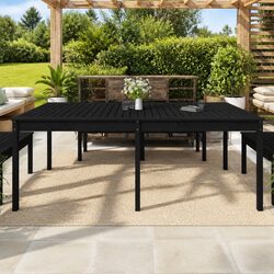 Black Garden Table - 203.5x100x76cm Solid Pine Wood