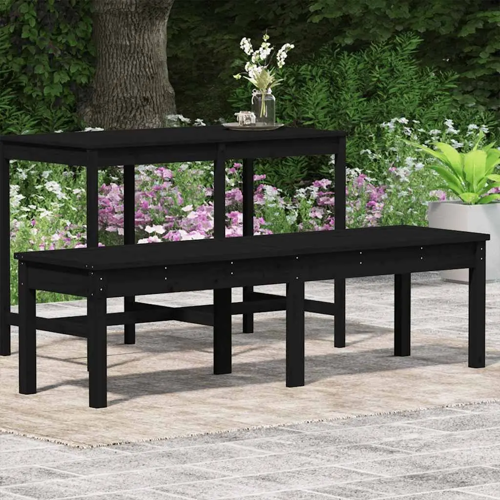 Wooden 2-Seater Garden Bench Outdoor Patio Seating Slatted Design Black