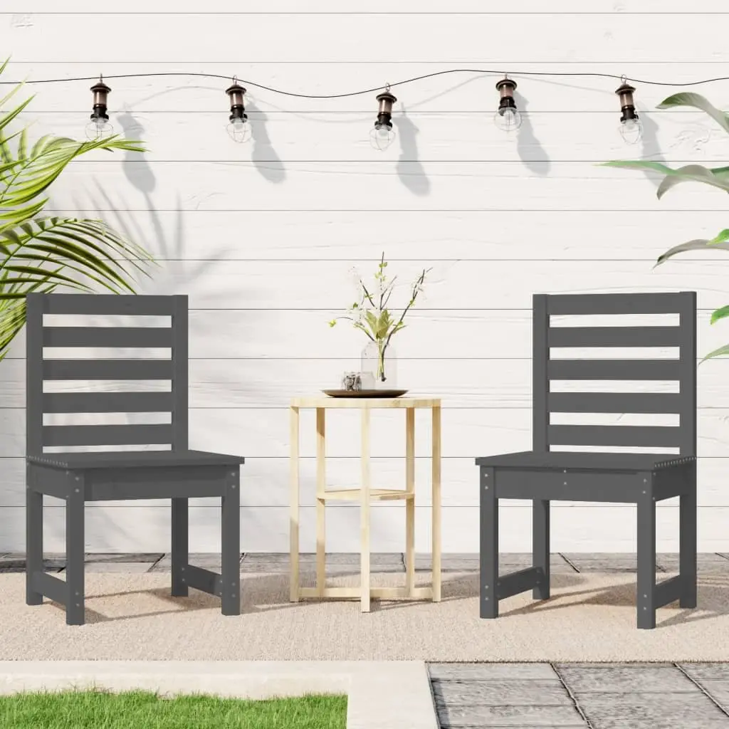 Wooden Garden Chairs Set of 2 Grey Patio Seating for Outdoor Relaxing