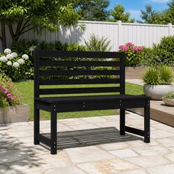 Outdoor Garden Bench 109cm Black Wooden Backrest Patio Seating Furniture