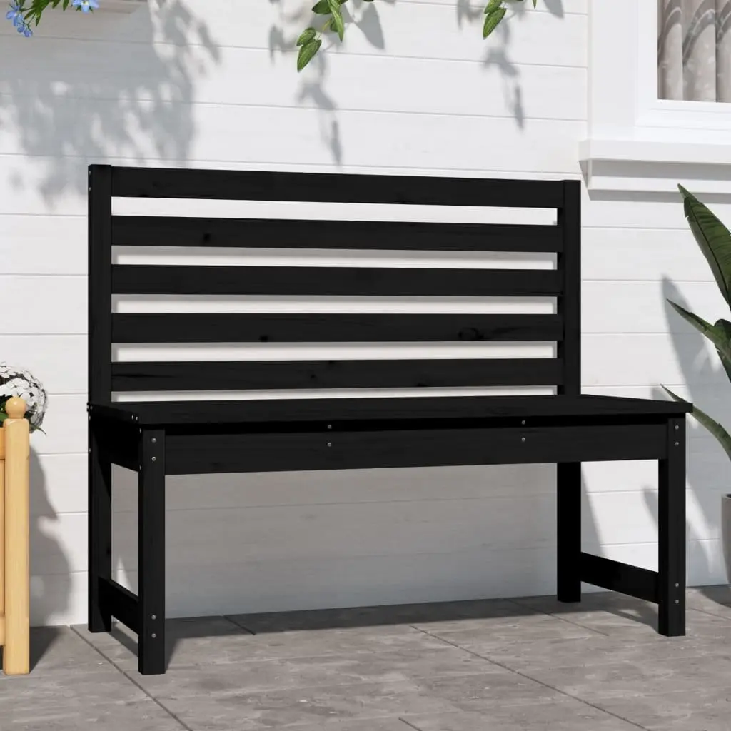 Outdoor Garden Bench 109cm Black Wooden Backrest Patio Seating Furniture