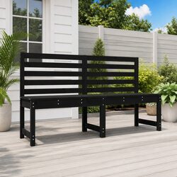 Garden Bench Black 157.5cm Solid Pine Wood Outdoor Backrest Patio Seating