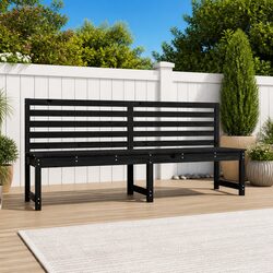 Outdoor Garden Bench 201.5cm Black Solid Pine Wood Backrest Patio Seating