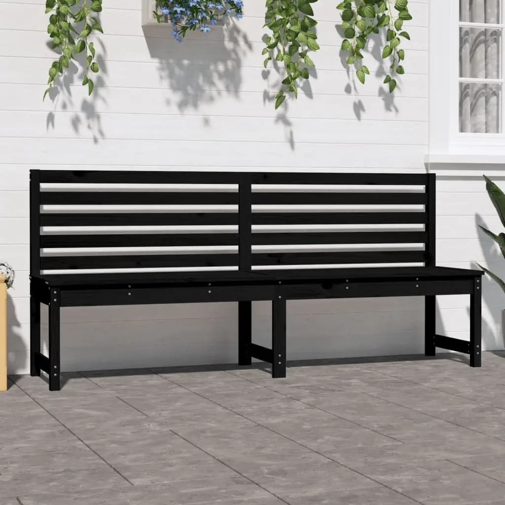 Outdoor Garden Bench Black Solid Pine Wood 201.5cm Patio Seating