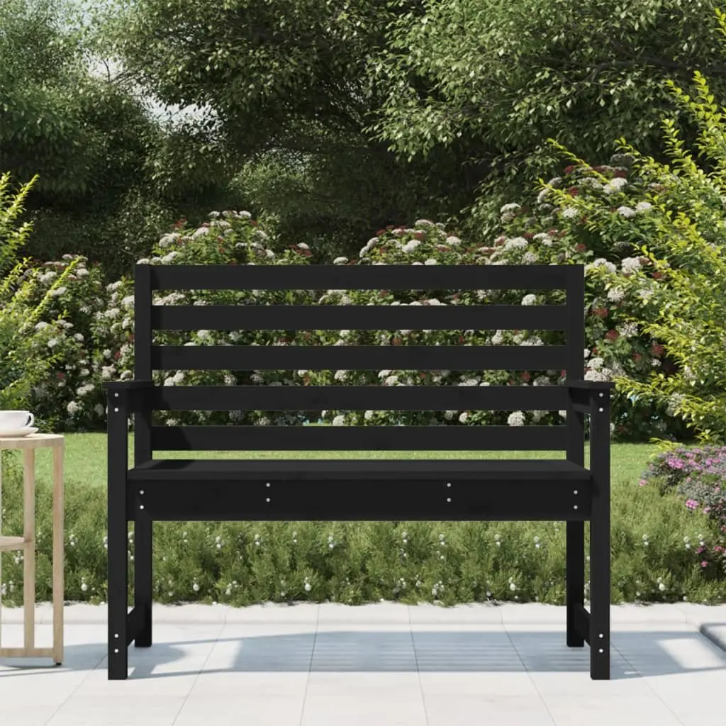 Outdoor Garden Bench Black Wooden Backrest Armrests Patio Seating 109x48x91.5cm