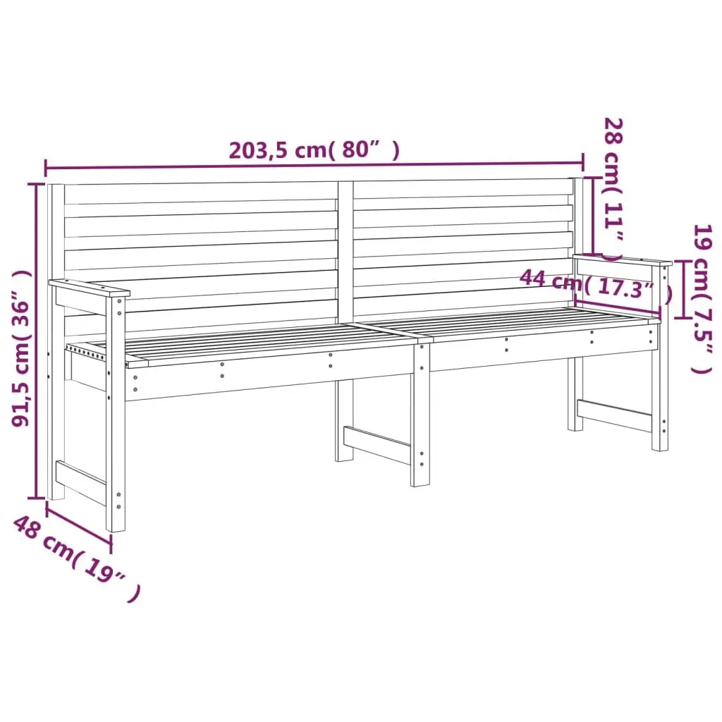 Garden Bench Outdoor Wooden Seating with Armrests and Backrest 203.5 x 48 x 91.5 cm