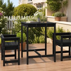 Black Solid Pine Garden Table: 82.5x82.5x110 cm Dimensions