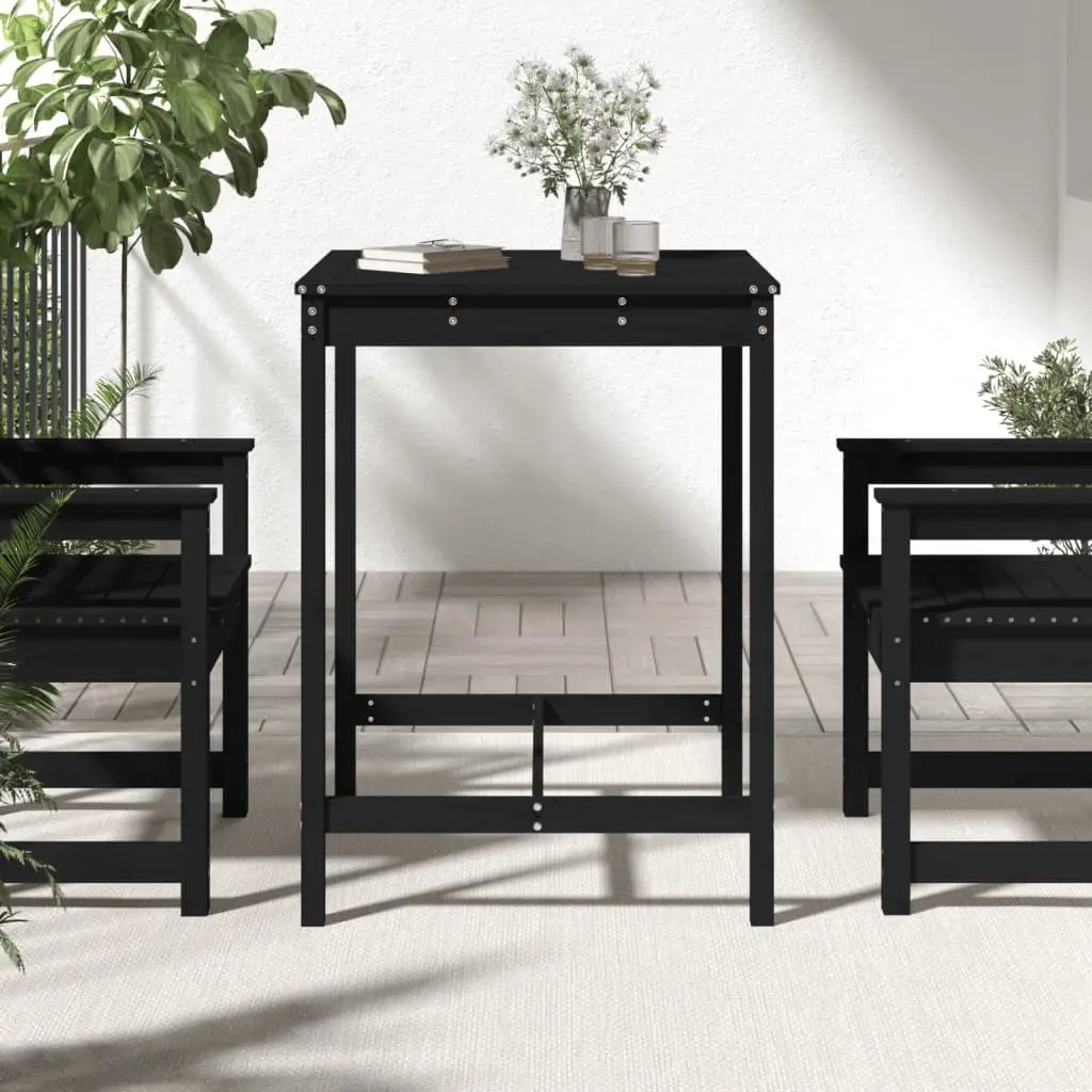 Garden Table Solid Pine Wood Black Outdoor Patio Dining Furniture Sturdy Frame