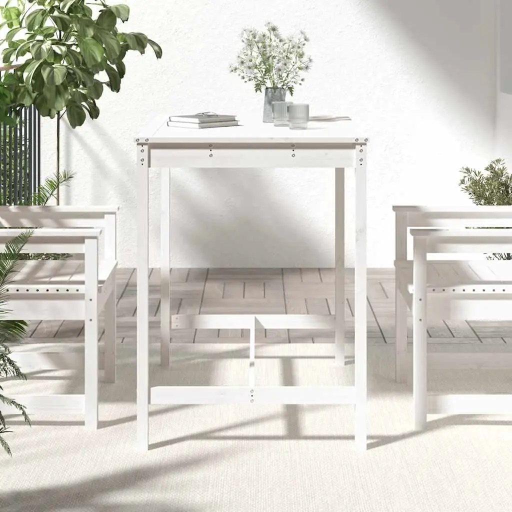 Garden Table White Solid Pine Wood Outdoor Patio Dining Furniture 121x82.5x110cm