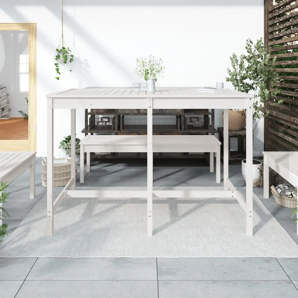 Garden Table White Outdoor Patio Dining Solid Pine Wood 159.5 x 82.5 x 110 cm