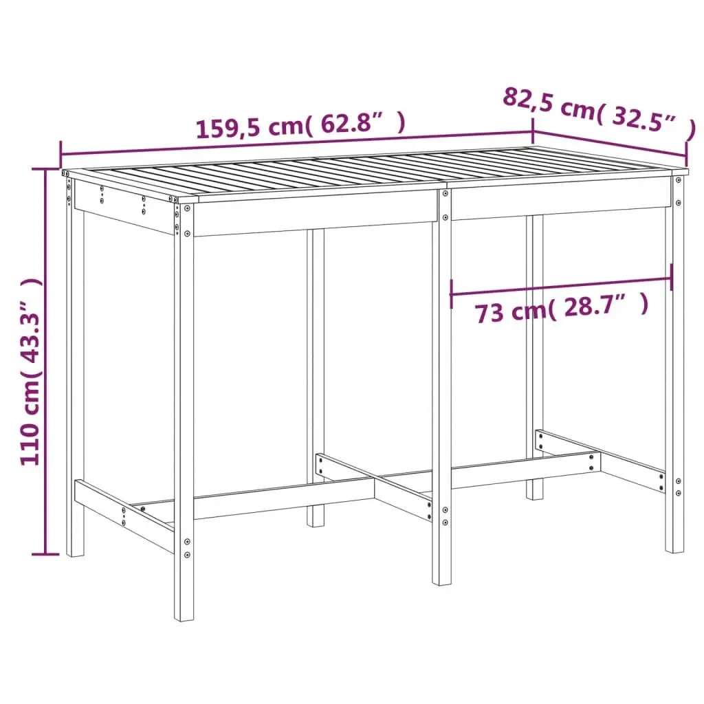 Garden Table White Outdoor Patio Dining Solid Pine Wood 159.5 x 82.5 x 110 cm