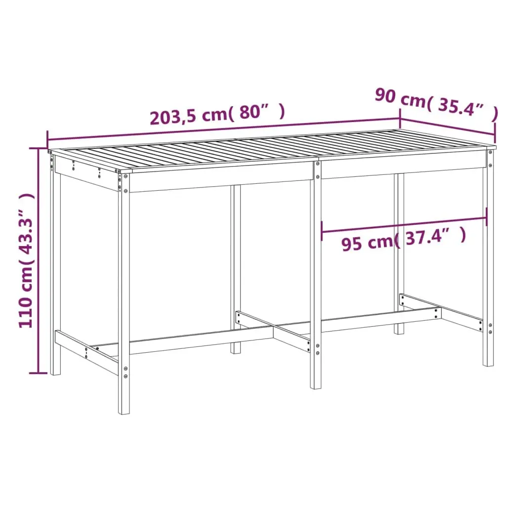 Solid Wood Pine Garden Table Outdoor Patio Furniture Brown 203.5x90x110cm