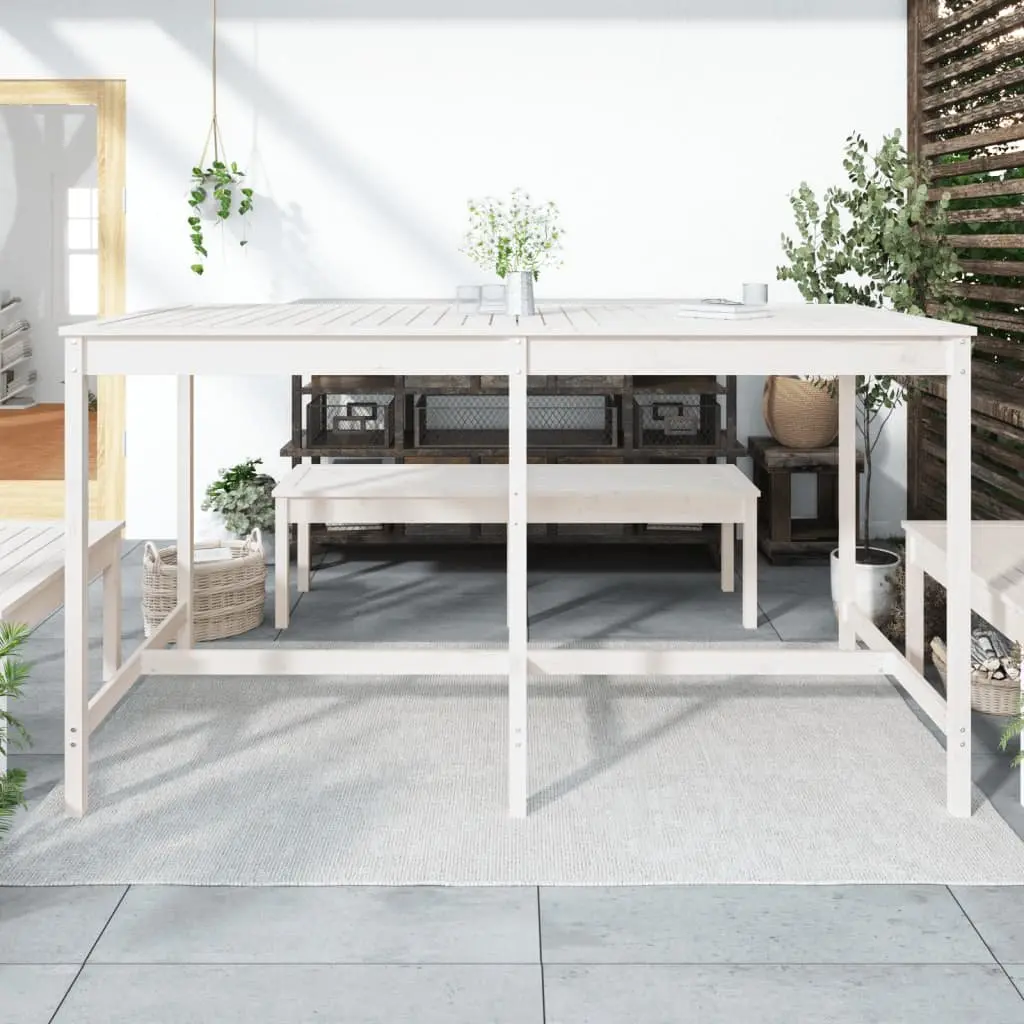 Solid Wood Garden Table Outdoor Patio Dining Furniture White 203.5x90x110 cm