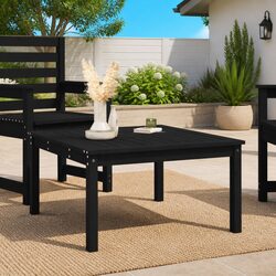 Black Solid Pine Wood Garden Table: 82.5x82.5x45cm