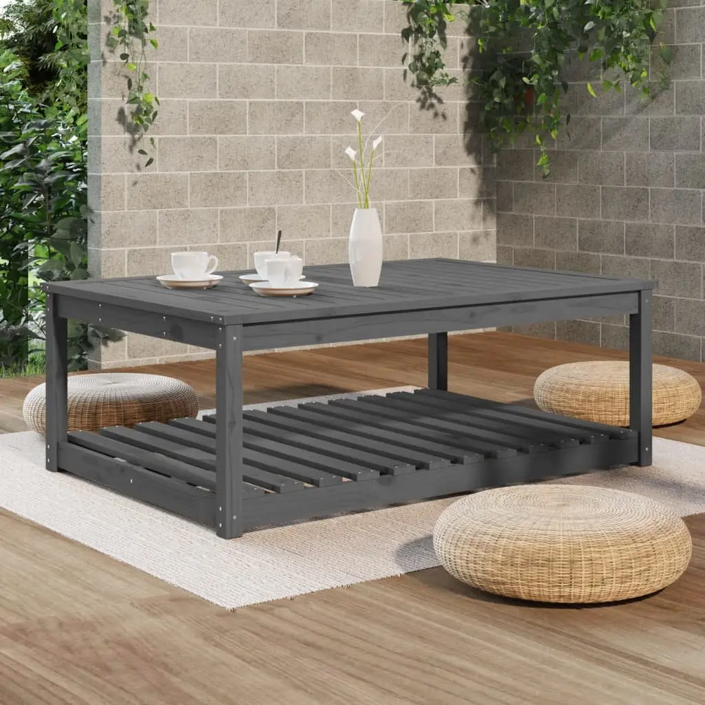 Wooden Garden Table Grey Outdoor Patio 121 x 82.5 x 45 cm