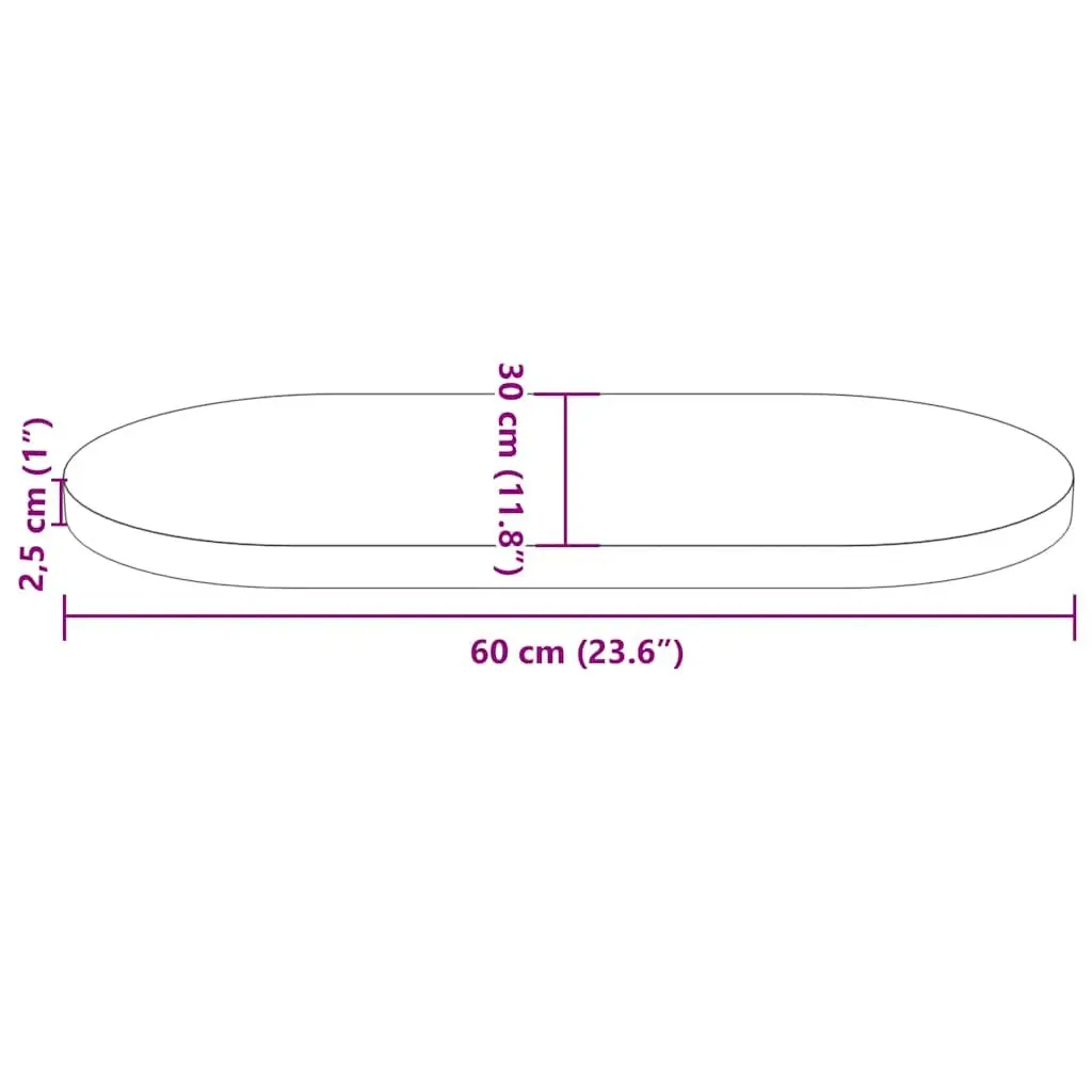 Solid Pine Oval Table Top 60x30x2.5 cm