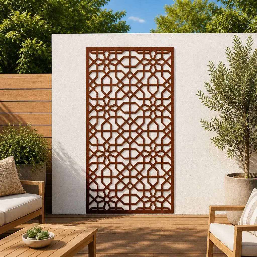 Garden Wall Decoration 105x55 cm Corten Steel Moorish Hollow Design Outdoor
