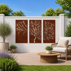 Garden Wall Art Decorations – 3 Metal Panels 105x55 cm Tree Design