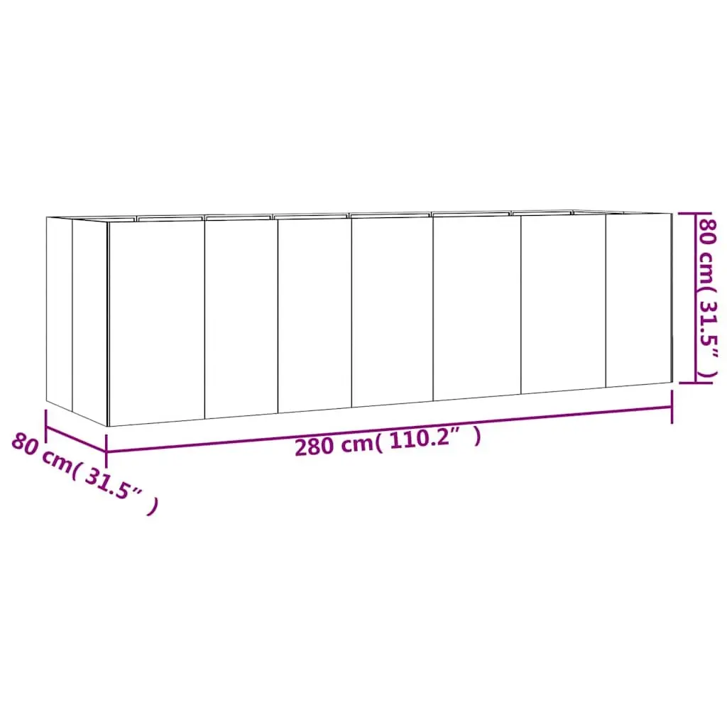Corten Steel Raised Garden Bed 280x80x80