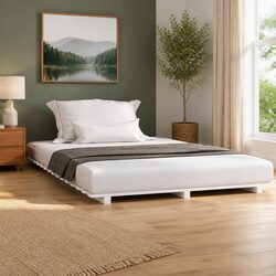 150x200 cm White Bed Frame with Solid Pine Wood