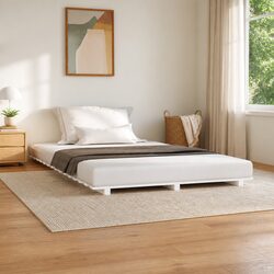 White Bed Frame 135x190 cm: Solid Pine Wood Construction